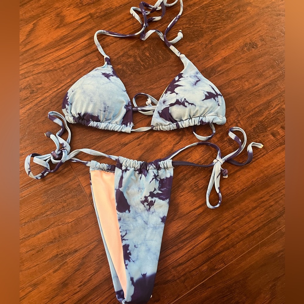 White Fox Blue Tie-Dye Bikini Set